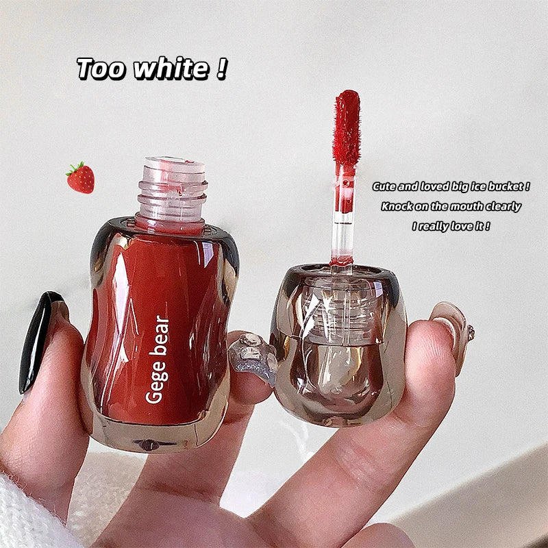 Gege bear big ice bucket crystal transparent lip glaze moisturizing mirror pouty lips autumn and winter whitening lipstick