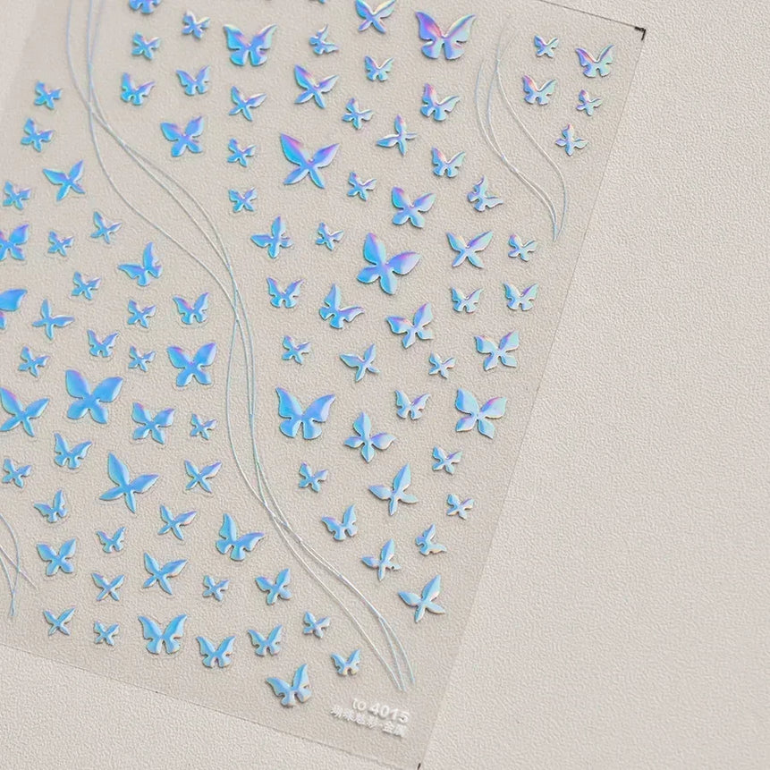 Shiny Jelly Butterfly Charming Golden Gradient Bowknot 5D Self Adhesive Nail Art Sticker Flower Petal Rhinestone Manicure Decals
