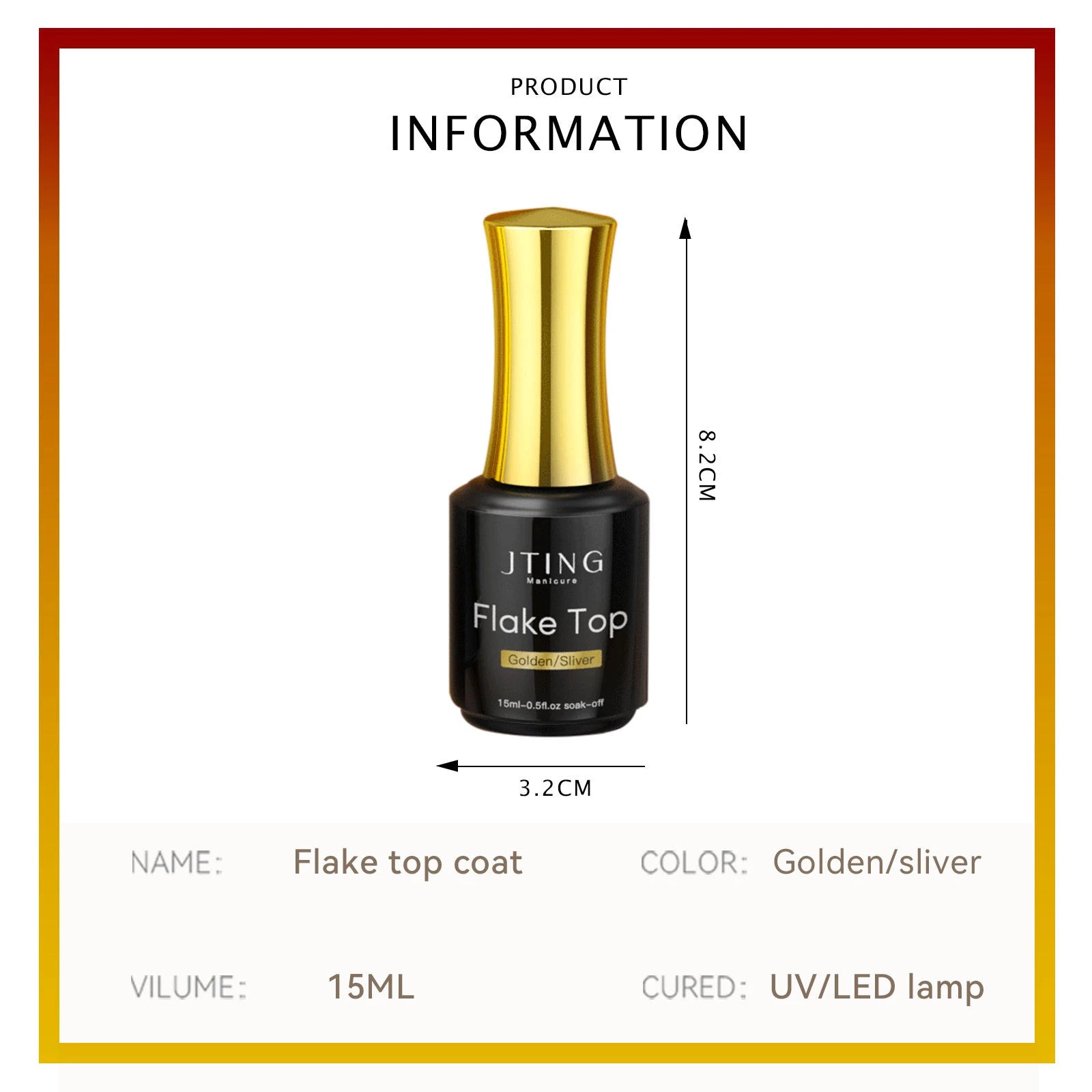 JTING 1pc 15ml Popular Glitter Chrome Foil Flakes Gold Sliver Top Coat Base Gel Polish