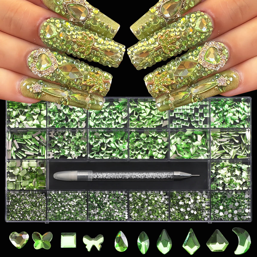 21 grid nail art diamond flat bottom glass diamond multi-style special-shaped diamond shiny nail rhinestone DIY nail art jewelry