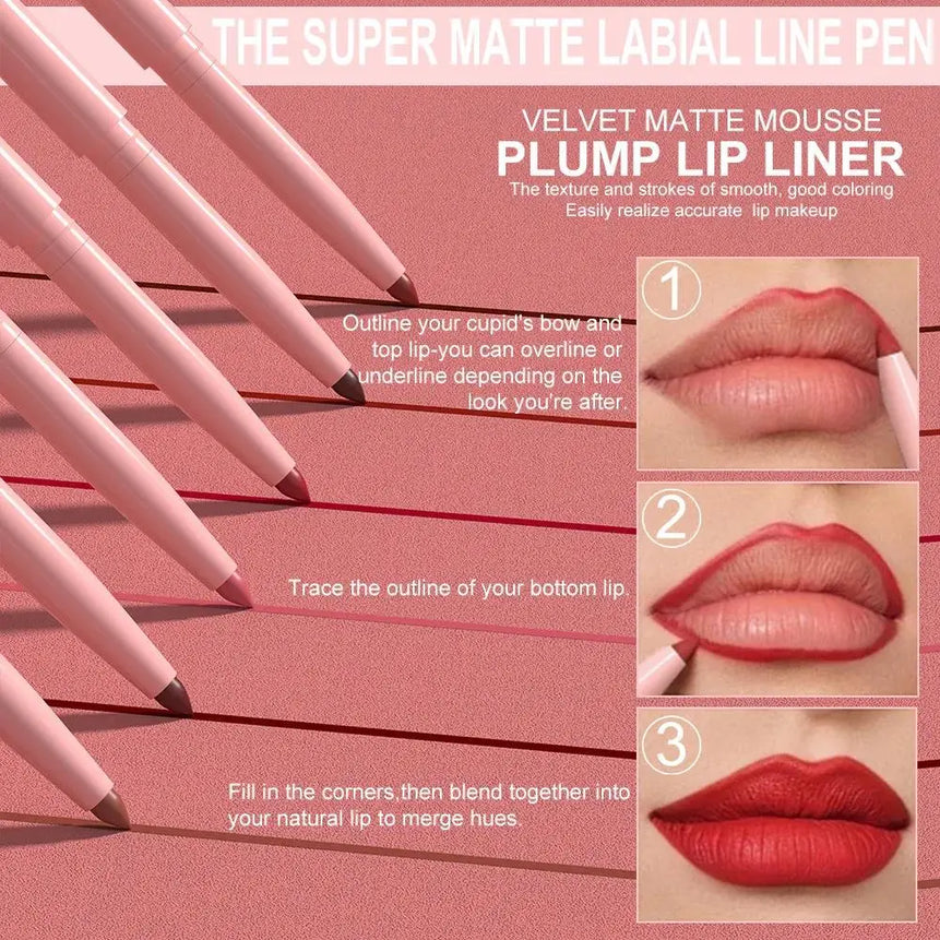 6pcs Matte Lip Liner Set Nude Brown Rose Red Waterproof Long Lasting Rotatable Lip Pencil Smooth Pigmented Kit