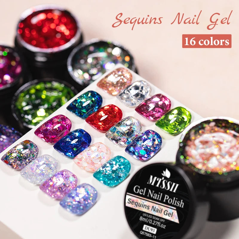 8ml Sequins Nail Gel Nail Polish Vibrant Blue Pink Colors Glitter Semi Permanent Soak Off UV LED Nail Art Varnish For Manicure