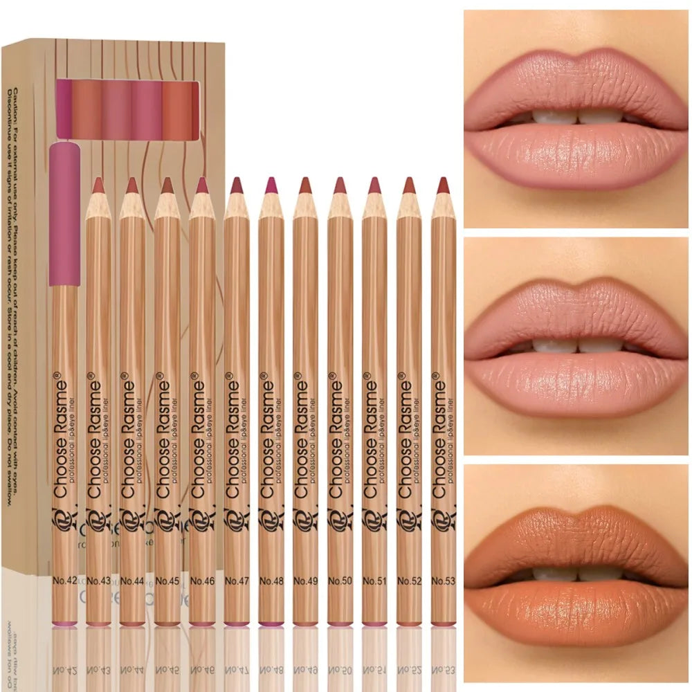 12 Color Nude Matte Lipstick Pencil Long-lasting Waterproof Lip Pencil High Pigmented Lip Liner Lip Makeup Tool