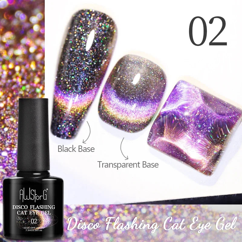 AWStorG 7.5ML Golden Gradient Cat Eye Magnetic Gel Sparkling Glitter Nail Polish Semi Permanent UV Nail Art No Need Base Color