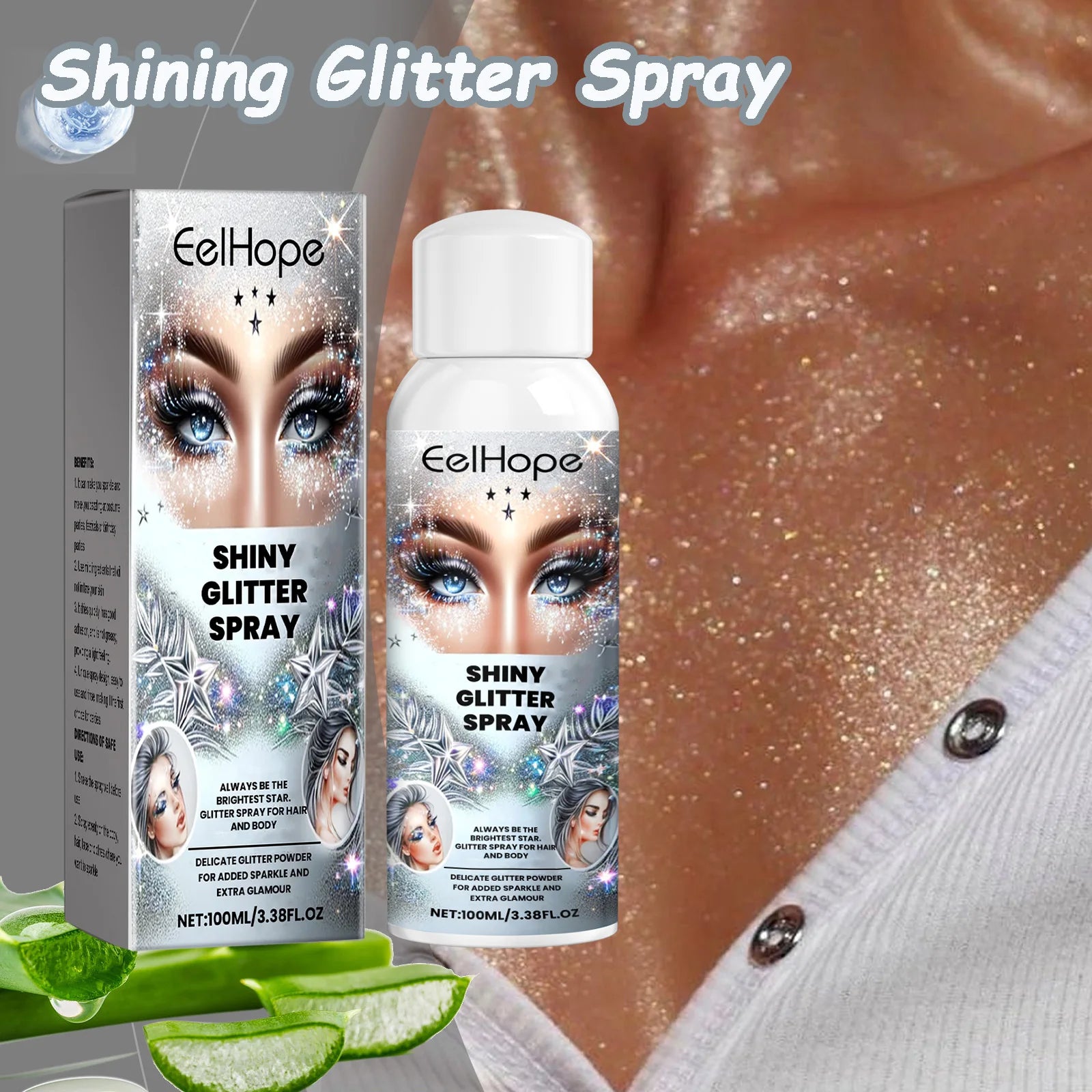 Fashion Highlighter Powder Spray for Hair Body Clothes Shiny High Gloss Glitter Powder Spray For Christmas Holiday Party