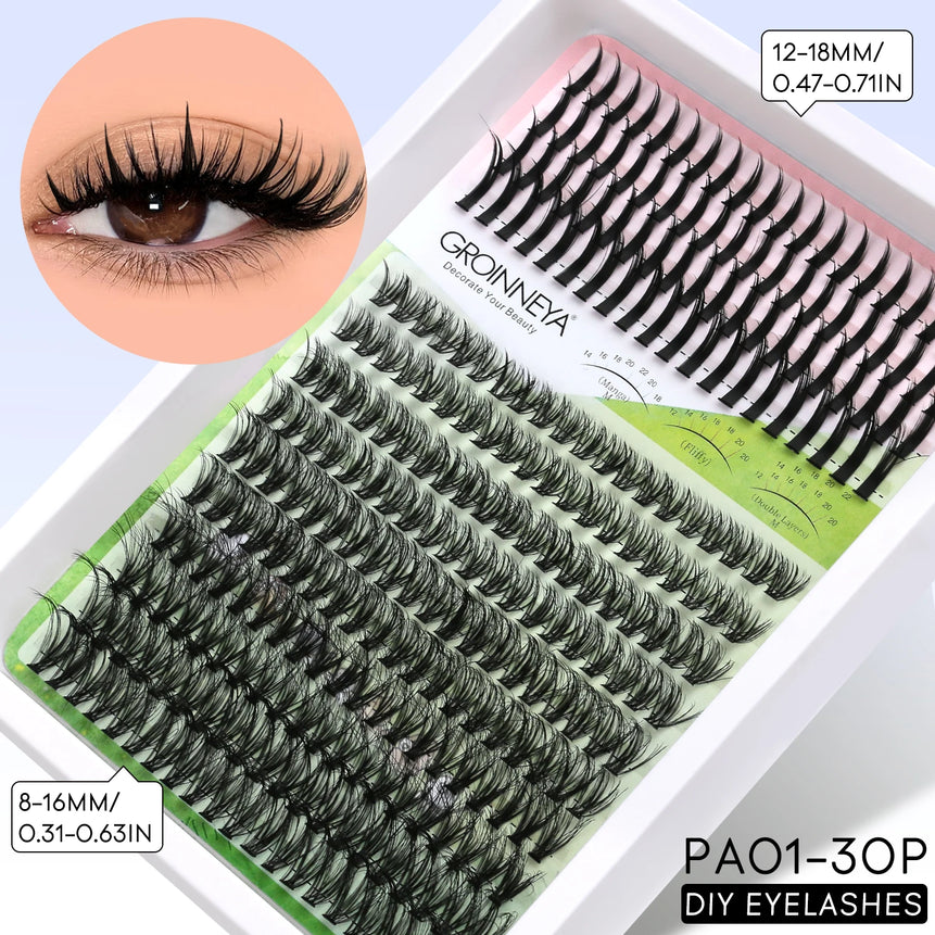 GROINNEYA Lash Clusters Kit DIY Manga Cluster Lashes Set Spikes Lashes Cluster Extension Full Set Individual Eyelashes Makeup