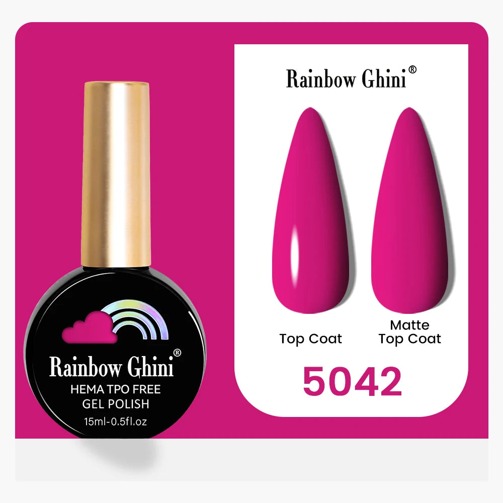Rainbow Ghini 15ML 146 Colors Long-Lasting Colorful Gel Nail Polish Professional UV/LED Gel Polish Base Coat Matte Top Coat