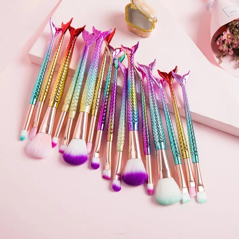 Four-piece Suit Mermaid Makeup Brush Fiber Colorful Soft Hair Loose Powder Brush Beauty Makeup Tools