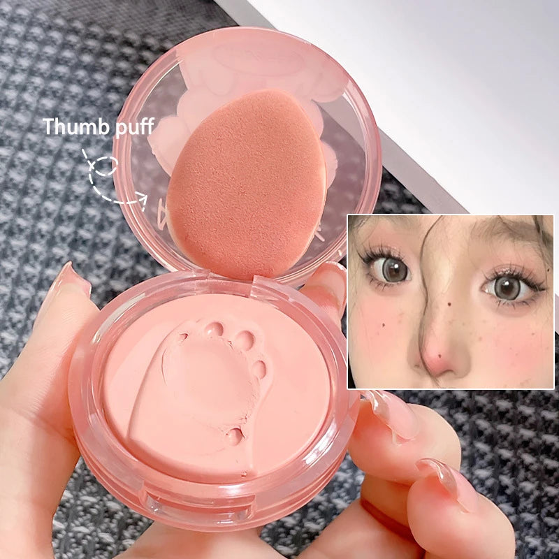 Cat Paw Cream Blush With Thumb Powder Puff Natural Matte Brighten Purple Apricot Rubores Cute Blusher Rouge Korean Dupes Makeup
