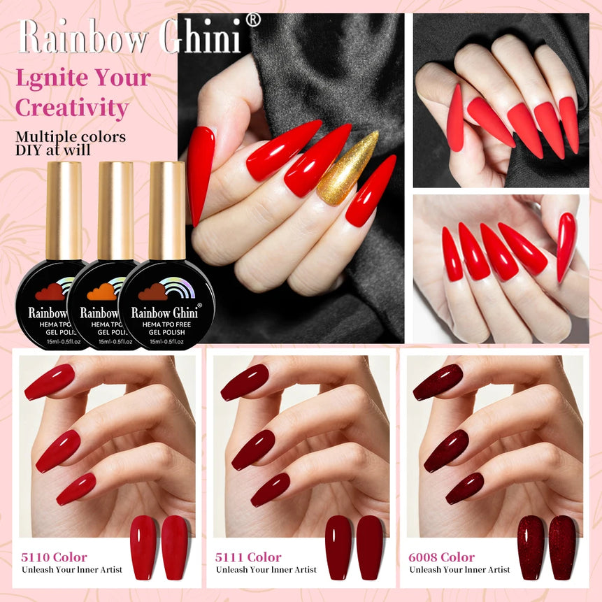 Rainbow Ghini 15ML 146 Colors Long-Lasting Colorful Gel Nail Polish Professional UV/LED Gel Polish Base Coat Matte Top Coat