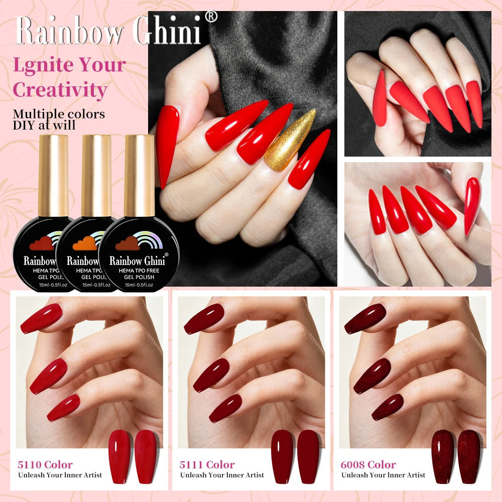 Rainbow Ghini 15ML 146 Colors Long-Lasting Colorful Gel Nail Polish Professional UV/LED Gel Polish Base Coat Matte Top Coat
