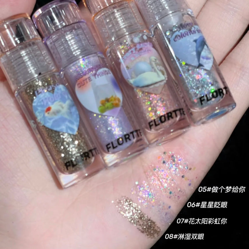 FLORTTE Liquid Eyeshadow Glitter Fine Shimmer Waterproof Matte Silkworm Brightening Eyeshadow