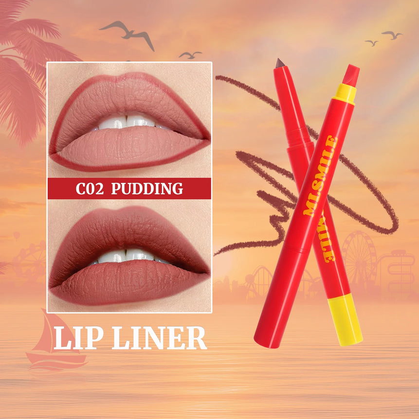 Long Lasting Lip Liner Pen Automatic 2 In 1 Double Head Silicone Brush Waterproof Smudge Proof Silky Lipstick Makeup