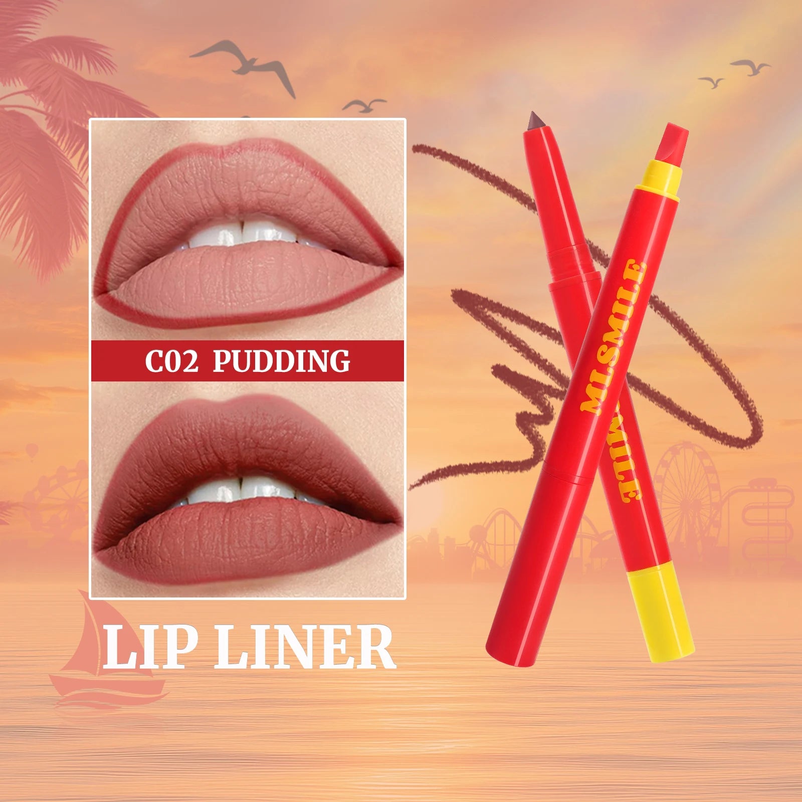 Long Lasting Lip Liner Pen Automatic 2 In 1 Double Head Silicone Brush Waterproof Smudge Proof Silky Lipstick Makeup
