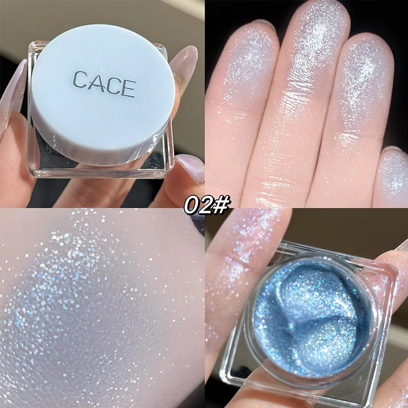 CACE Diamond Sparkle Highlighter Cream Monochrome Shimmering Pearl Silver Face Contour Brighten Makeup Glitter Highlight Gel