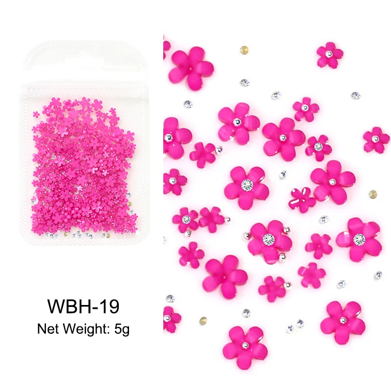 White Acrylic Flower Nail Art Decorations Mixed Size Rhinestones Red Blue Gem Manicure Tools Accessories DIY Nails Design 5g