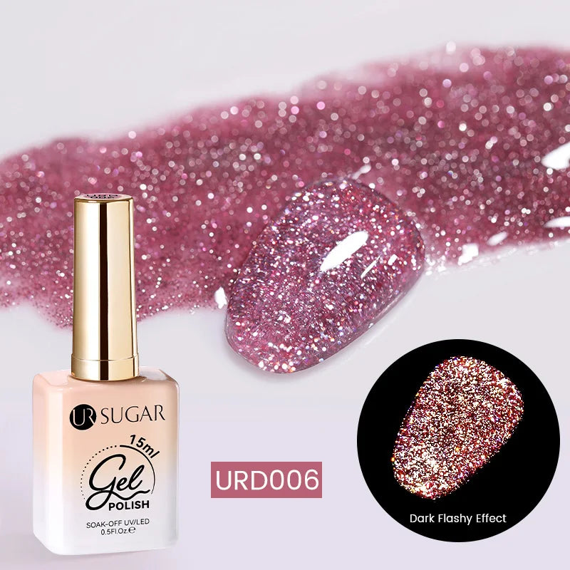 UR SUGAR 15ml Red Reflective Shining Nail Gel Polish Sparkling Semi Permanent Soak Off UV Gel Glitter DIY Nail Art for Winter