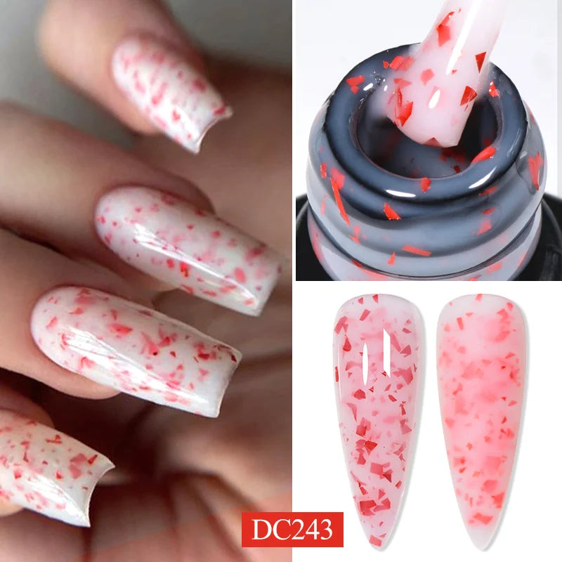 7ML Gold Foil Quick Extension Nail Gel Vernis Semi Permanent Acrylic Crystal Pink Clear Nude Gel Nail Polish UV Construction Gel