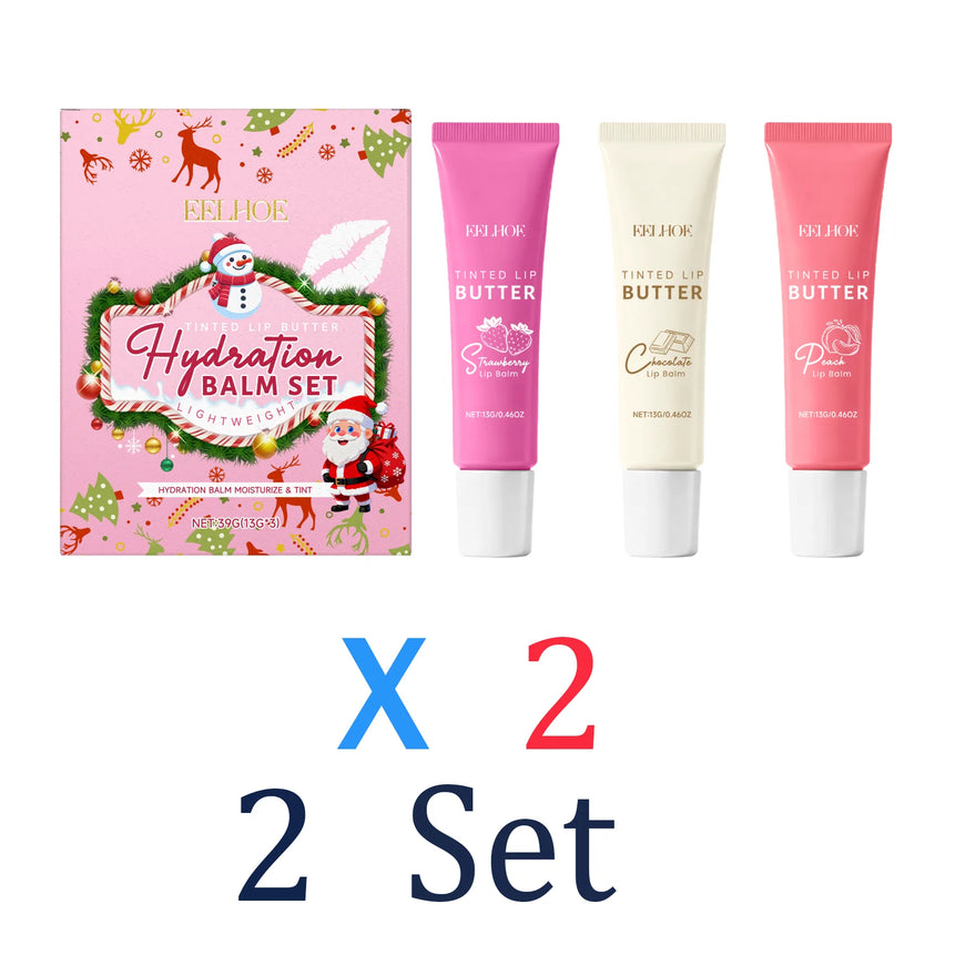 3 Packs Tinted Lip Balm Set Christmas Gift Box Hydrating Lip Care with Sheer Color Moisturizing Lipstick for Dry Chapped Lips