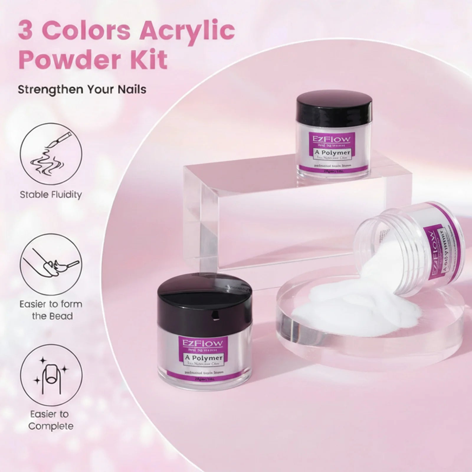 Acrylic Nail Kit ,Clear White Pink 28g Acrylic Powder and 75ml Liquid Set Brush Forms Cuticle Oil Pen Tools Manicure Nails Kit