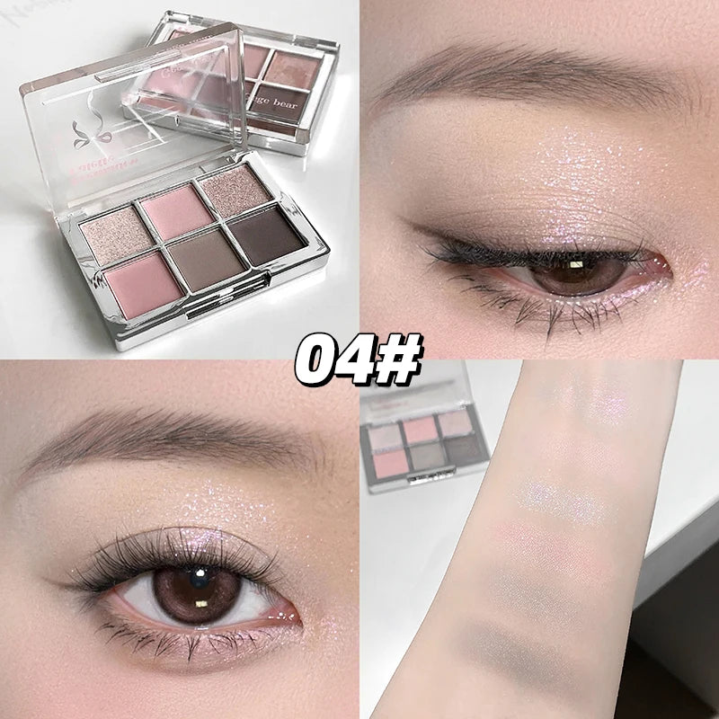Gege Bear 6-color Eyeshadow Palette Matte Pearlescent Earth Color Sequin Long-Lasting Eyeshadow And Contour Palette