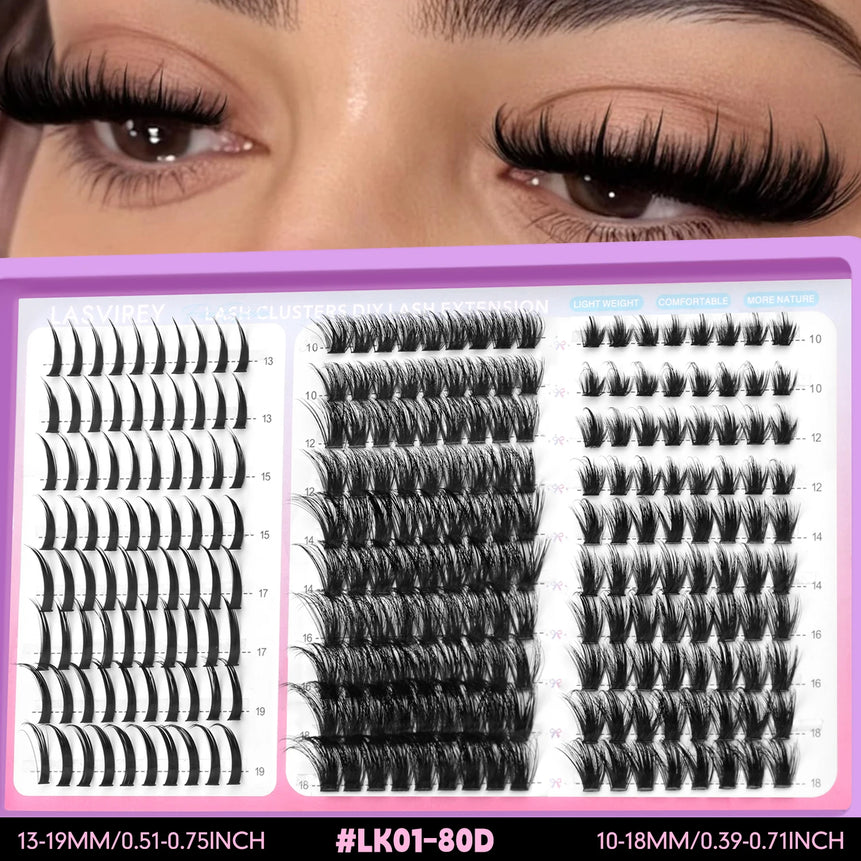 LASVIREY Lash Clusters DIY Spiky Cluster Lashes Mixed Styles Fluffy Volume Clusters Lashes Fluffy Individual Eyelashes Extension