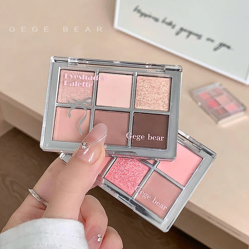 Gege Bear 6-color Eyeshadow Palette Matte Pearlescent Earth Color Sequin Long-Lasting Eyeshadow And Contour Palette