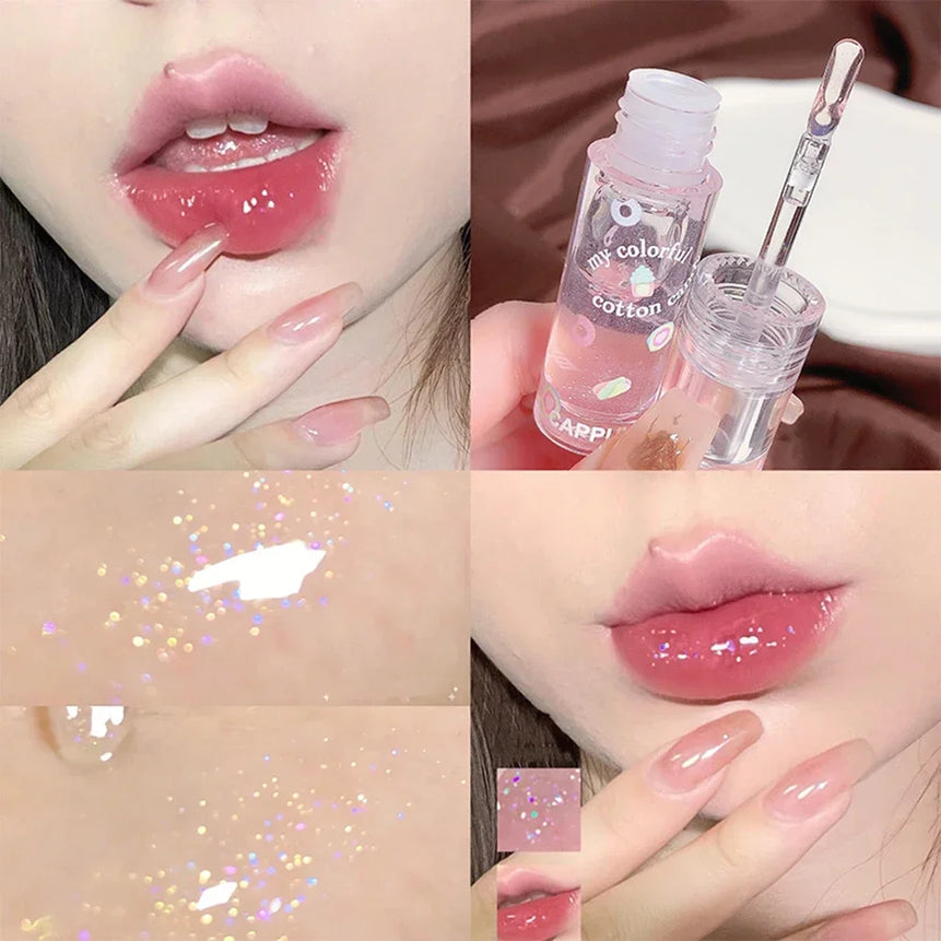 Transparent Mirror Lip Gloss Moisturizing Jelly Lip Oil Lasting Clear Glitter Plumping Liquid Lipstick Lips Care Makeup Cosmetic