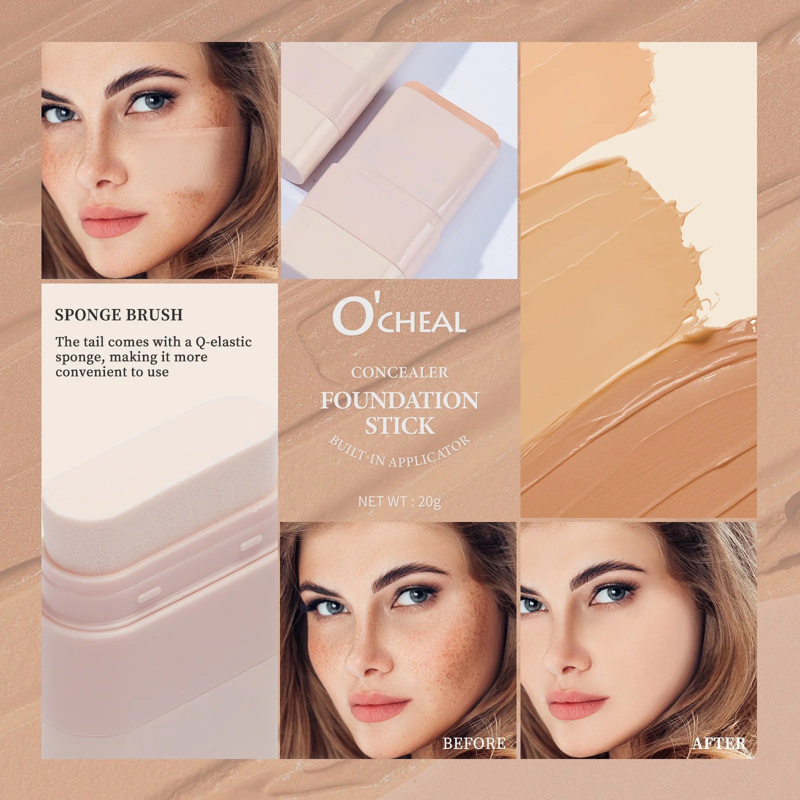 O'cheal Two In One Concealer Foundation Stick Facial Matte Waterproof Bronzer Contouring Face Coverage Moisturizing Makeup Cream