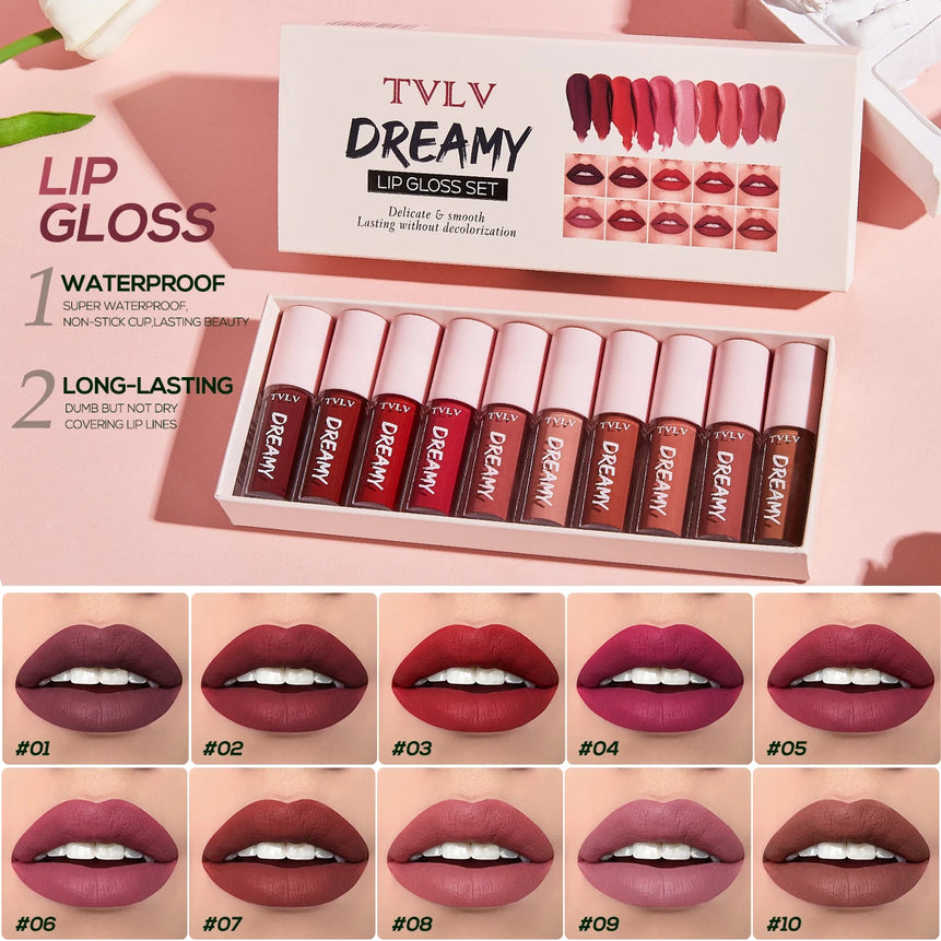 10 Color Mouth Red Lip Glaze Makeup Set, Exquisite, Practical, Comfortable, Portable, Easy To Apply Makeup Set Christmas gift