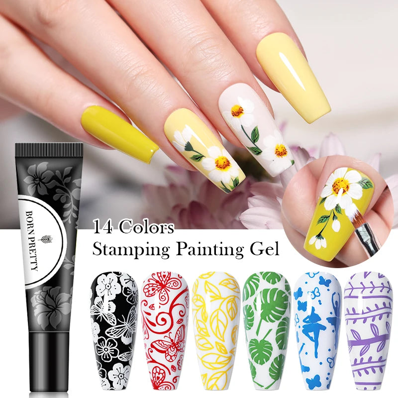 BORN PRETTY 1 Bottle 8ml Stamping Gel Polish Black White Gold Silver Nail Stamping Gel Printing Polish Soak Off Gel Varnish