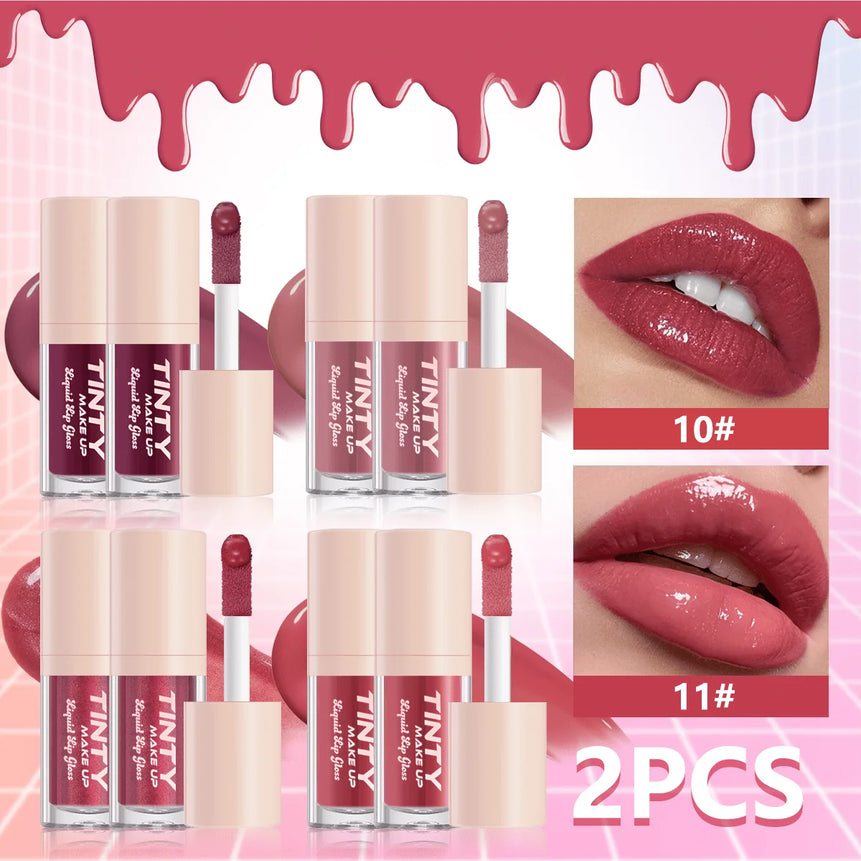 2PC  Crystal Jelly Moisturizing Lip Oil Plumping Lip Gloss Makeup Sexy Plump Lip Glow Oil Tinted Lip Plumper