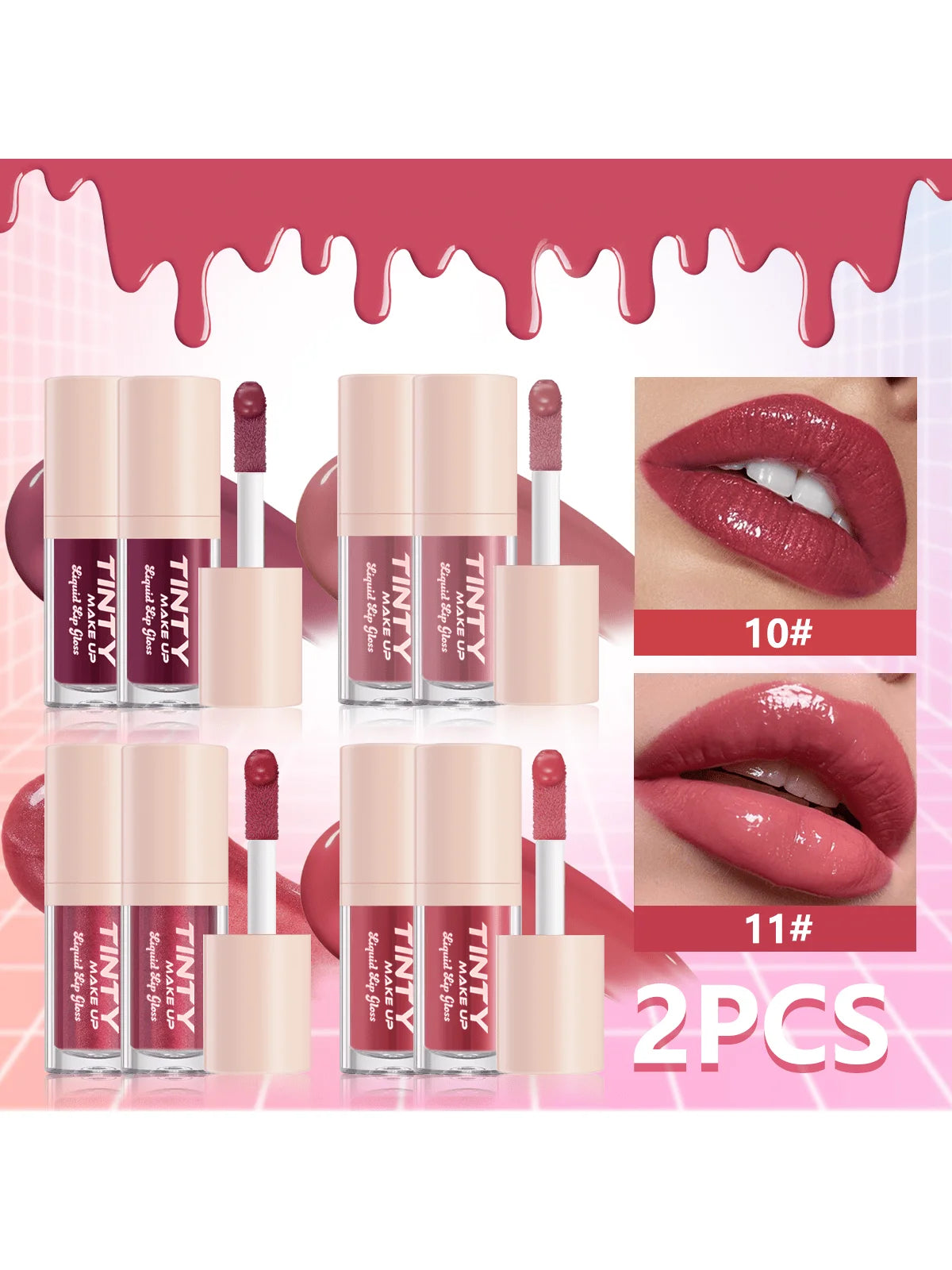 2PC  Crystal Jelly Moisturizing Lip Oil Plumping Lip Gloss Makeup Sexy Plump Lip Glow Oil Tinted Lip Plumper