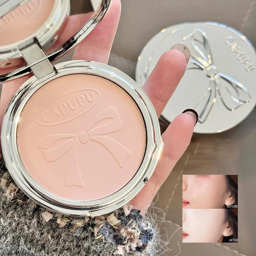 Matte White Face Pressed Powder 24 Hours Oil Control Clear Natural Powder Foundation Full Coverage Waterproof Makeup