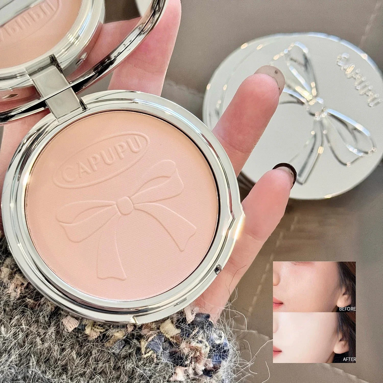 Matte White Face Pressed Powder 24 Hours Oil Control Clear Natural Powder Foundation Full Coverage Waterproof Makeup