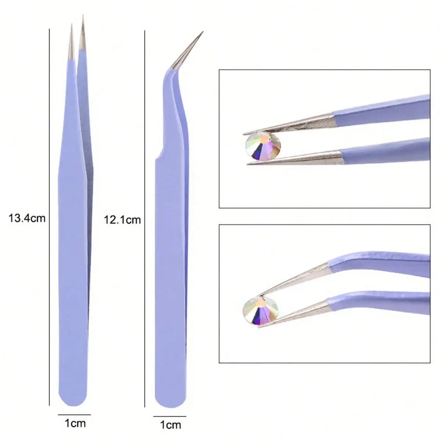 2pcs/Set Stainless Steel Pink Tweezers For Nail Art, Straight & Bend Tip For Eyelash Extension, Drawing & Picking