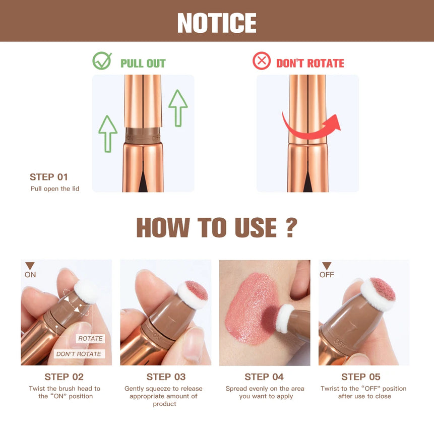 New Cream Bronzer Contour Blusher Beauty Wand Highlighter Blush With Cushion Liquid Face Bronzer Wand Stick Applicator Makeup