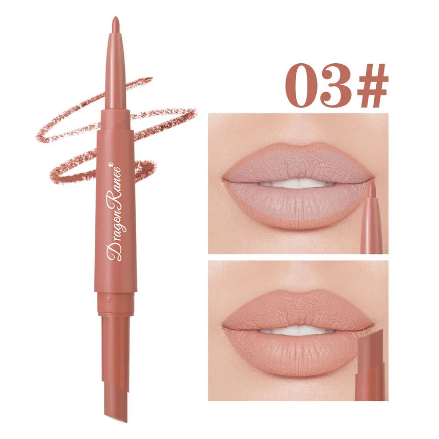 Double Head Matte Lip Liner Pencil 2 in 1 Long Lasting Waterproof Nude Red Lipstick Brighten Outline Makeup Stick