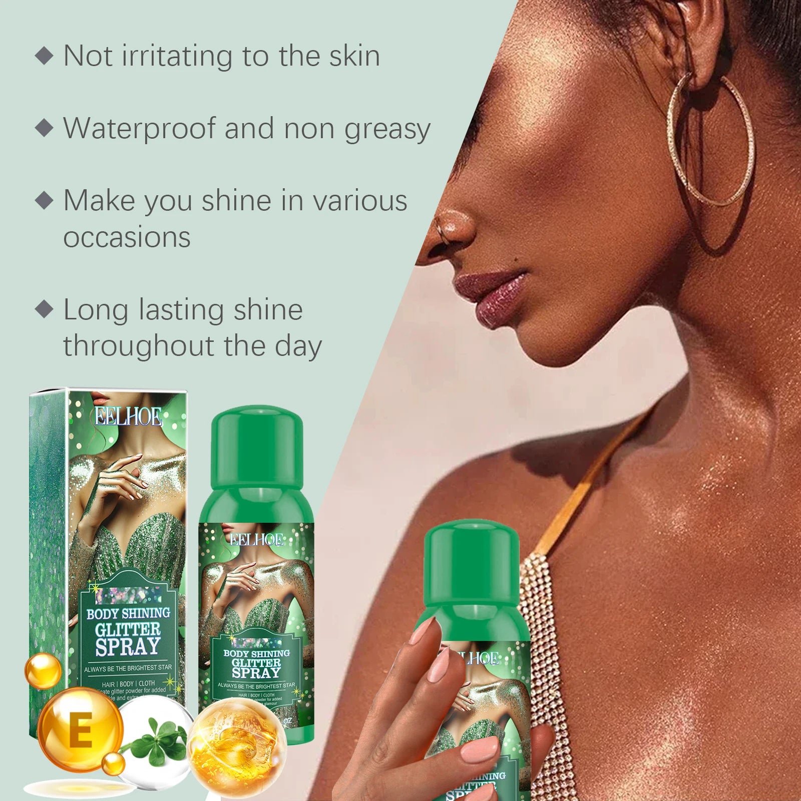 Shining Glitter Spray Fashion Highlighter Powder Spray for Hair Body Clothing Lasting Radiant Glow for Christmas Holiday Party