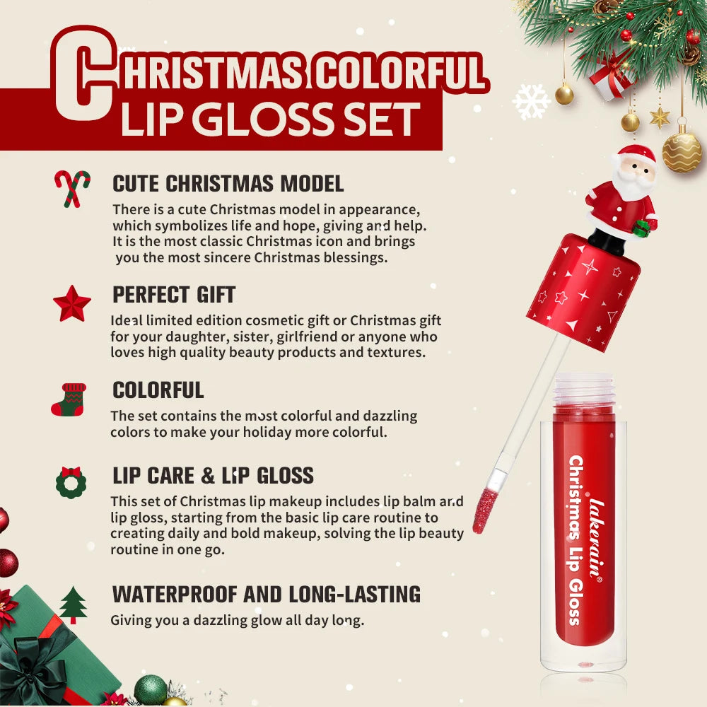 Lakerain Christmas Lip Gloss Set Red Matte Velvet Matte Lip Glaze Holiday Lip Gloss Set Christmas Facial Cosmetics