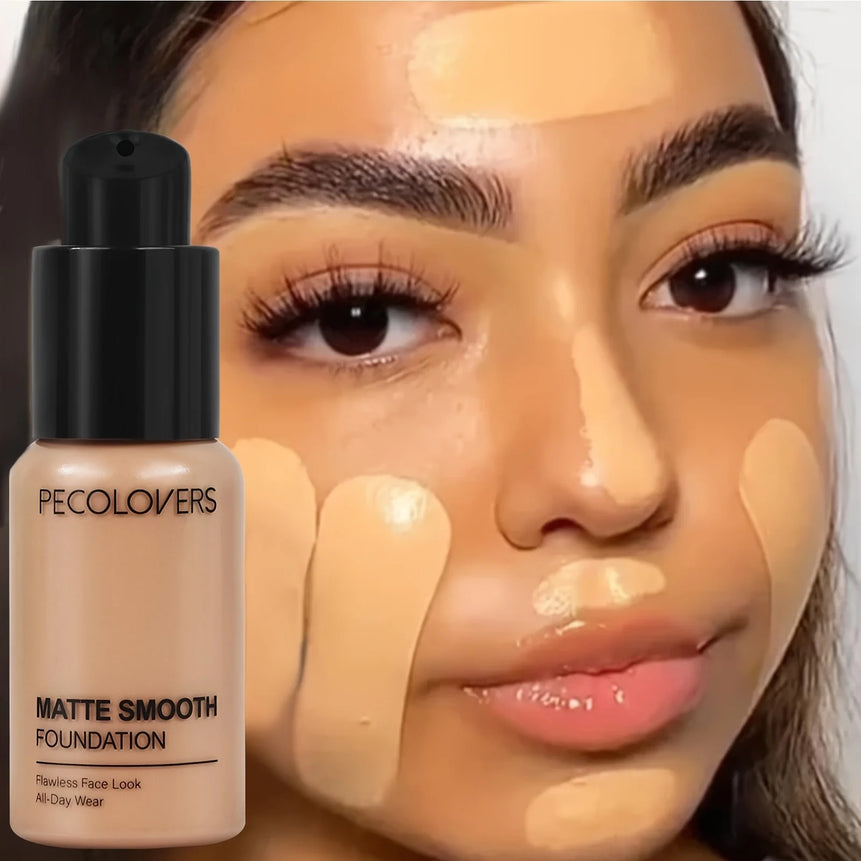 PECOLOVERS Matte Finish Liquid Foundation | Oil-Control, Waterproof, Full Coverage, Concealer, Suitable for All Skin Tones