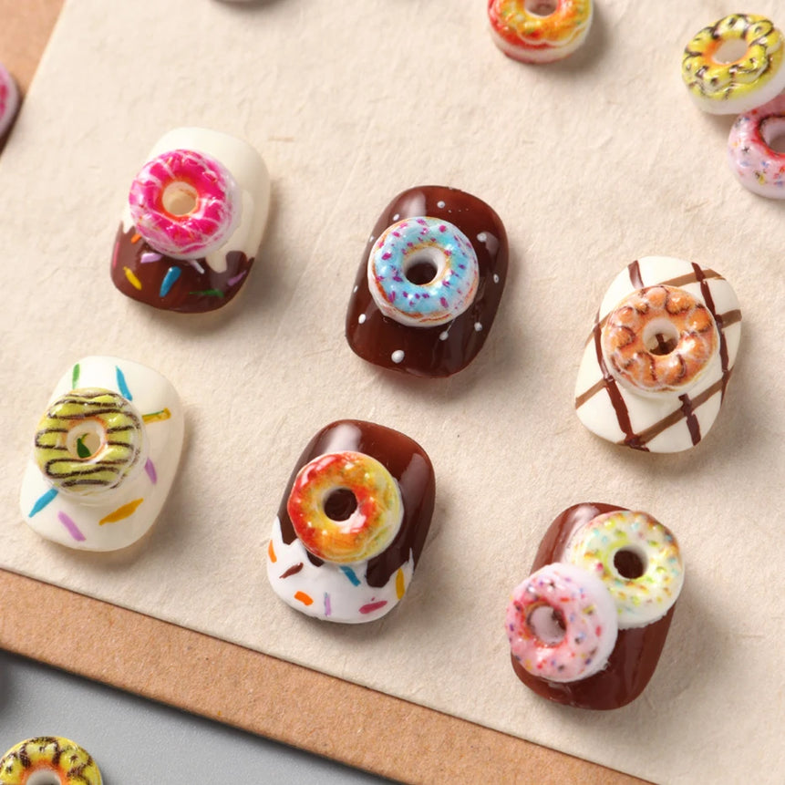 50/100pcs Donut Nail Charms Flatback Decorations - Colorful Rhinestone Sprinkles & Cream Nail Art DIY Beads Cute Gems Nail Art