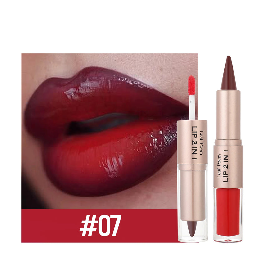 2 IN 1 Nude Brown Pink Mirror Lip Gloss Tapered Gradient Lipliner Contour Pencil Matte Lip Liner Waterproof Sexy Lipstick Makeup