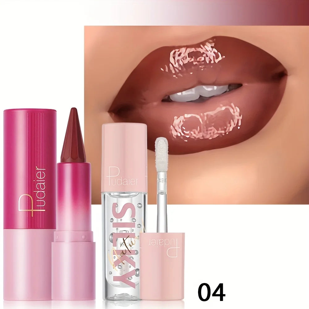Silky lipstick and nourishing lip oil set, matte matte pointed lipstick, dual-purpose, Christmas gift choice.