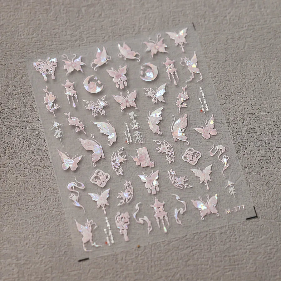 1pcs 5D Rhinestones Butterfly Nail Stickers Kawaii AB Shiny Butterfly Adhesive Nail Art Decorations Decal Design Manicure Tools