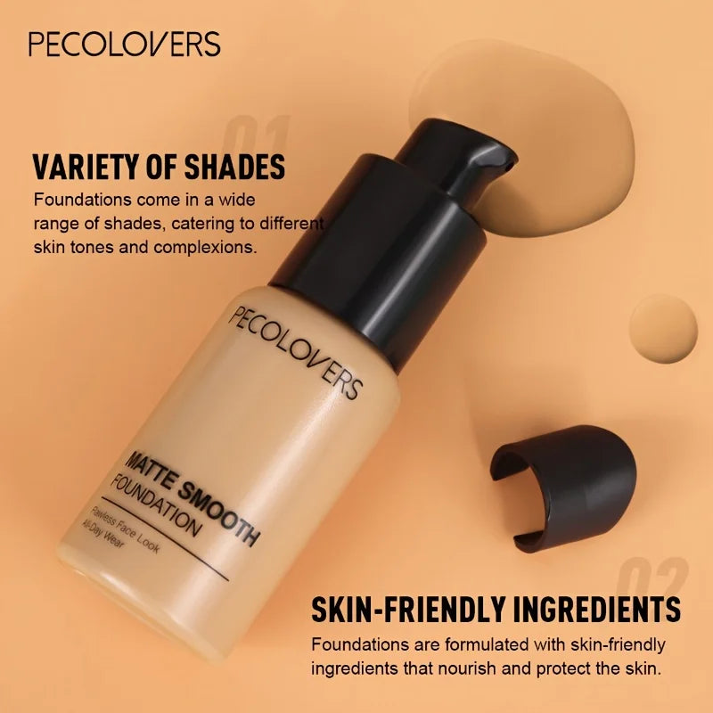 PECOLOVERS Matte Finish Liquid Foundation | Oil-Control, Waterproof, Full Coverage, Concealer, Suitable for All Skin Tones