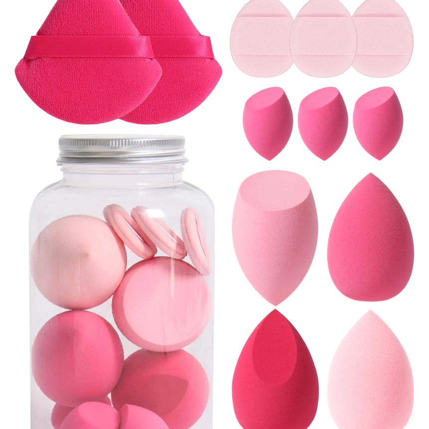 12Pcs Makeup Sponge Set with Storage Jar Latex-Free, Makeup Sponge Finger Puff, Dual-Use Wet & Dry Foundation Cosmetic Puffs