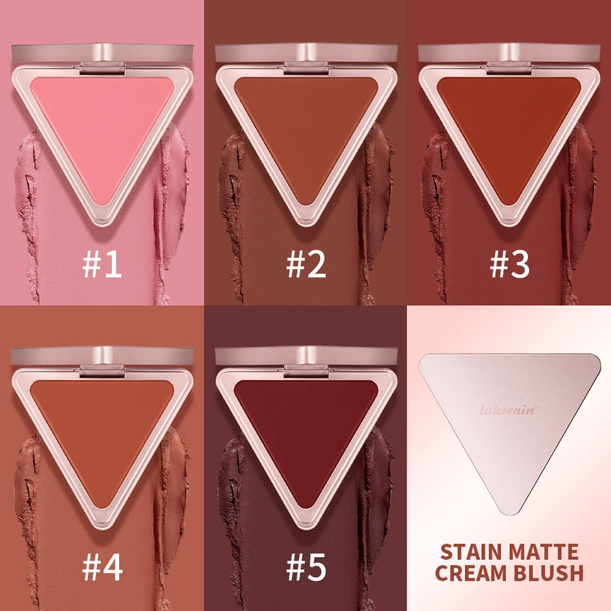 Lakerain Matte Cream Blusher Long-lasting Natural Makeup Triangle Box Design Oil-Resistant High Pigment Cream Blush Plate