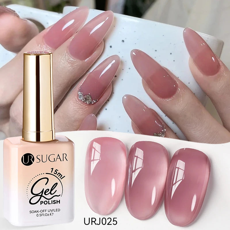 UR SUGAR 15ml Crystal Milky Jelly White Nude Gel Nail Polish Transparent Semi-permanent UV Gel Nail Art Soak Off Gel Varnish