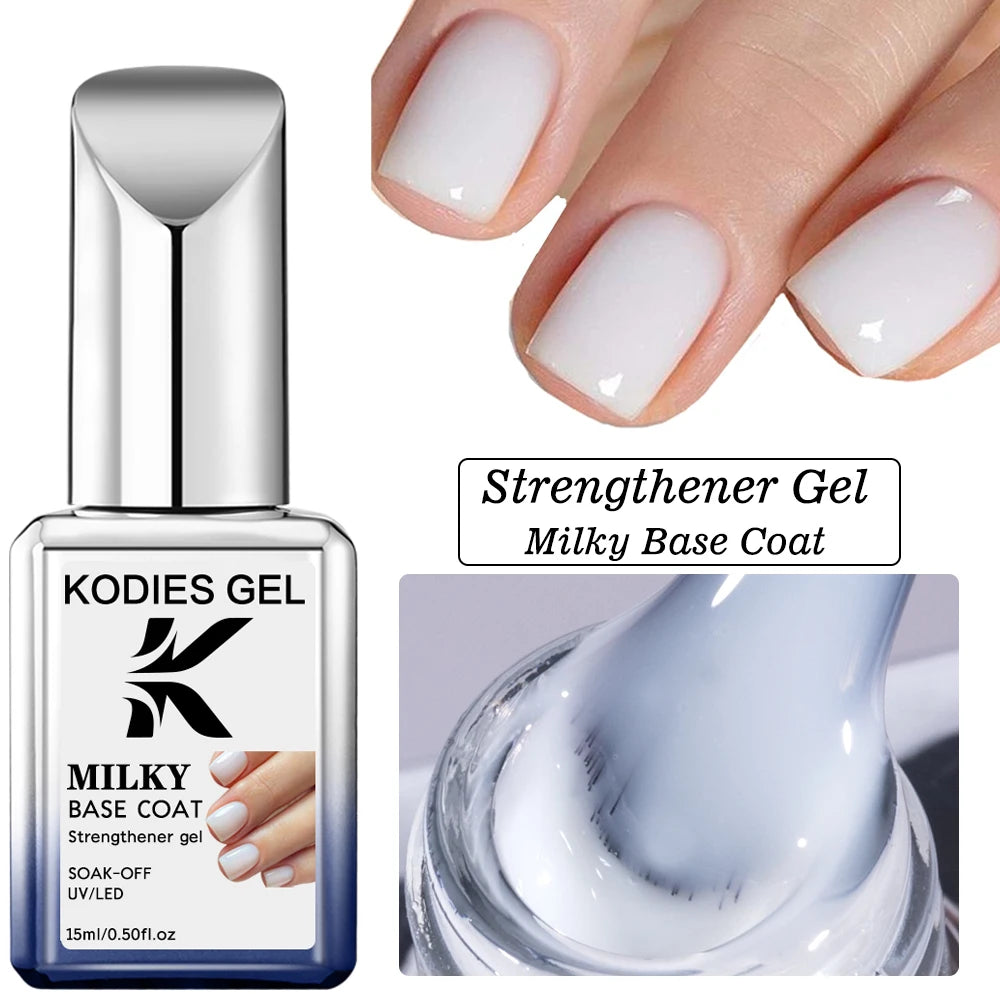 KODIES GEL Keratin Rubber Base Coat 15ML Nail Strengthener Gel Nail Polish Semi permanent UV Durable Base Varnish Protects Nails